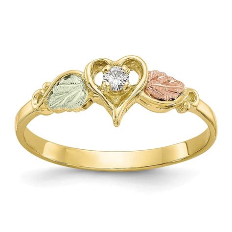 jewelryweb  tri color black hills gold diamond love heart ring jewelry gifts  women