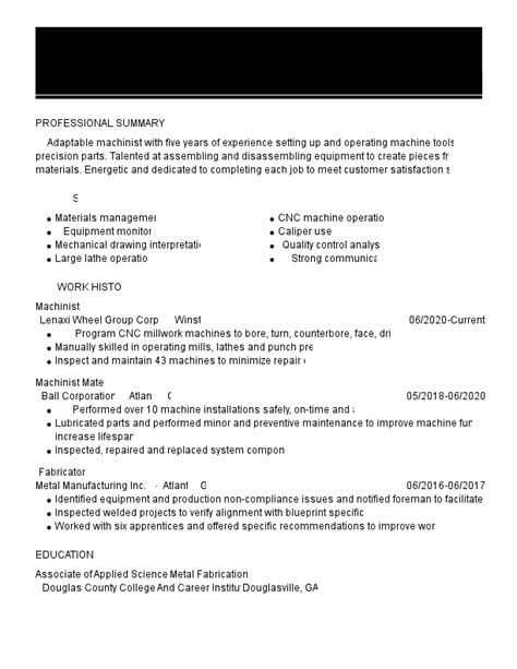 machinist resume examples   template  guide