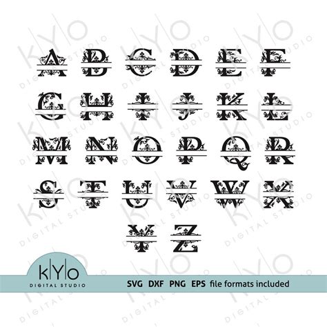 split monogram letter bundle svg png dxf files  kyo digital studio