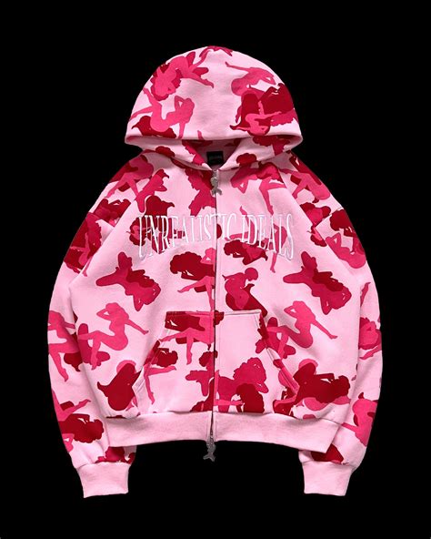 unrealistic ideals camo zip hoodie pink