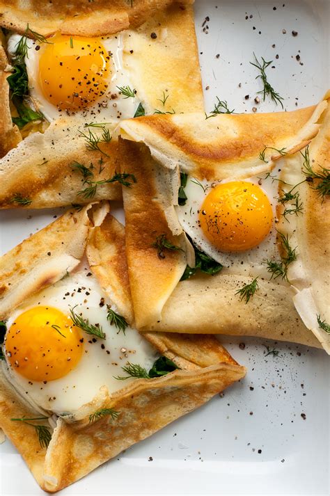 savory crepes  cheese spinach   fried egg amanda frederickson