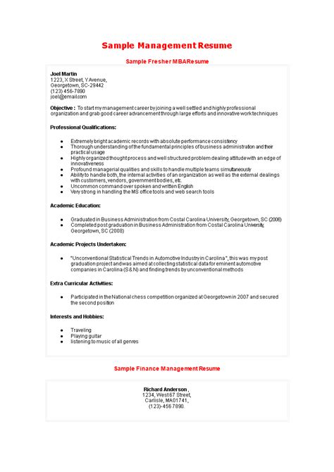 mba fresher resume sample templates  allbusinesstemplatescom