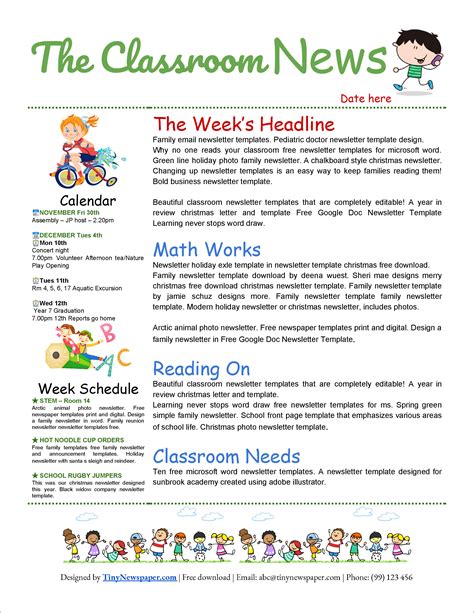 printable  newsletter templates  school  community