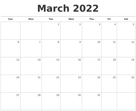 march  blank monthly calendar