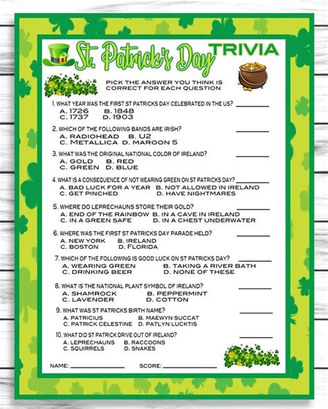 printable st patricks day trivia questions  answers
