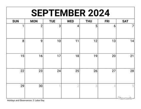 september  calendar  printable  holidays