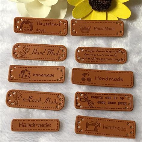 pcs pu leather labels handmade embossed tag diy sewing