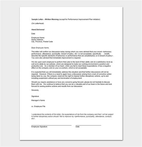 professional warning letters  employee template examples
