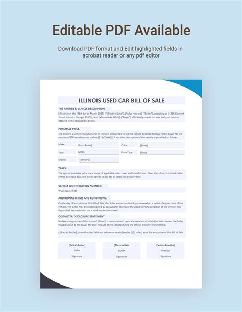 illinois  car bill  sale form template   word google docs