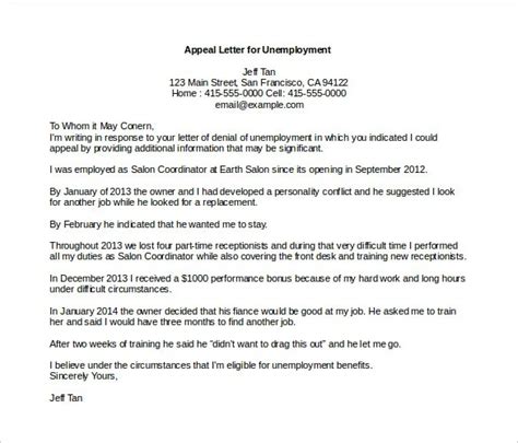letter  protest unemployment benefits appeal letter