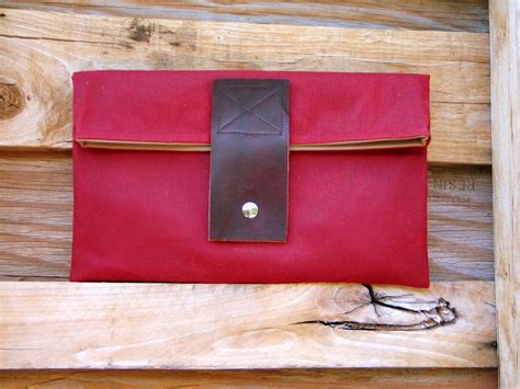 bag red waxed canvas foldover clutch