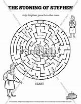 Stephen Stoning Bible Acts Sunday School Pages Puzzles Kids Mazes Story Colouring Search Sharefaith Crossword sketch template