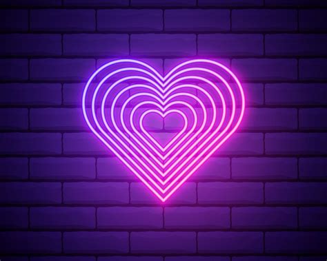 Bright Heart Neon Sign Retro Neon Heart Sign On Purple Brick Wall