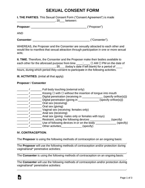 free sexual consent contract form word pdf eforms