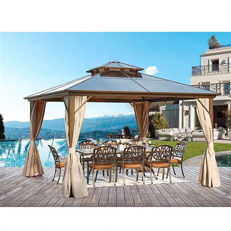 buy erommy  outdoor polycarbonate double roof hardtop gazebo canopy curtains aluminum frame