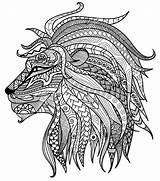 Coloring Lion Pages Adult Printable Mandala Animal Tribal Drawing Adults Rasta Detailed Colouring Zentangle Color Advanced Lions Head Print Mandalas sketch template
