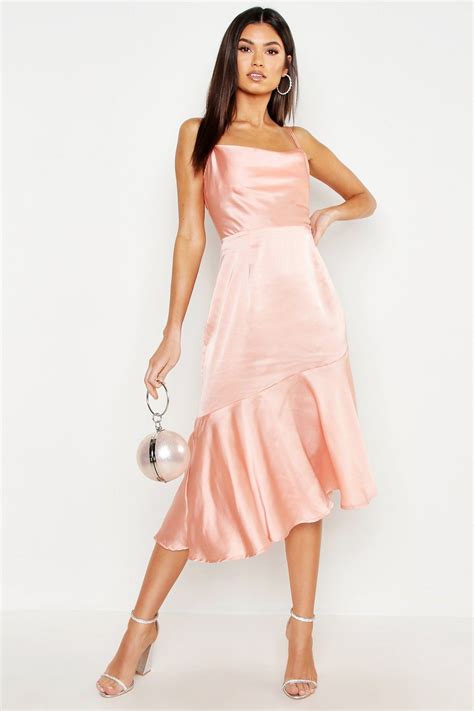 Satin Ruffle Hem Midi Dress Minimal Dress Dresses Women Dress Online