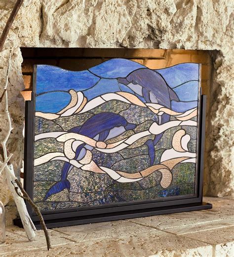 Stained Glass Dolphin Fireplace Screen Stained Glass Art Glass
