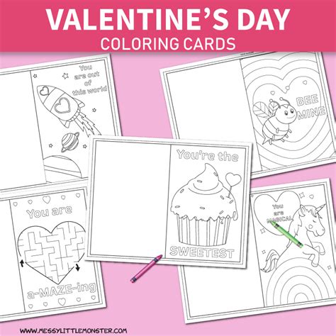 printable coloring valentines day cards messy  monster