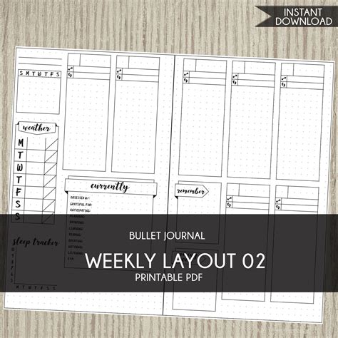 bullet journal template printable planner weekly layout bujo