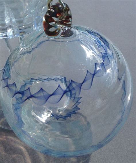 Hand Blown Glass Globe Ornament Cobalt Blue Spiral Ribbon Etsy