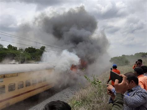 falaknuma express catches fire  hyderabad  injuries reported