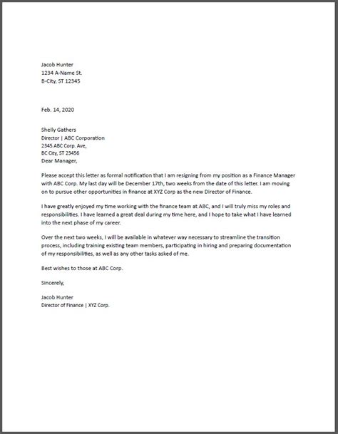 resignation letter   letter template collection