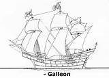 Ship Galleon Spanish Ships Drawing Sailing Sail Rigging Sea Early Titanic Sketch Draw Pages Kids Galeon Pirate Sails Coloring Caravela sketch template
