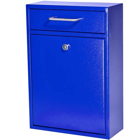 mail boss olympus locking wall mount drop box  high security patented lock bright blue