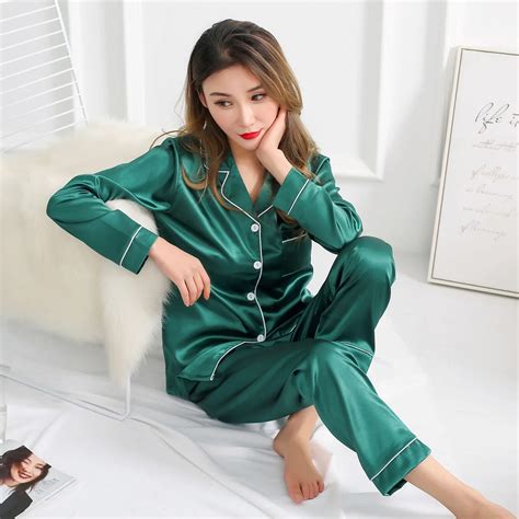 long sleeve silk pajamas suit women summer autumn pajama sets silk satin sleepwear pyjamas