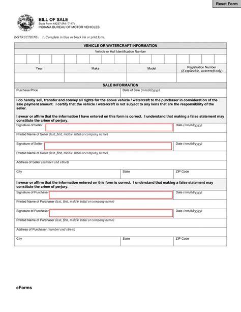 free indiana boat bill of sale form pdf eforms