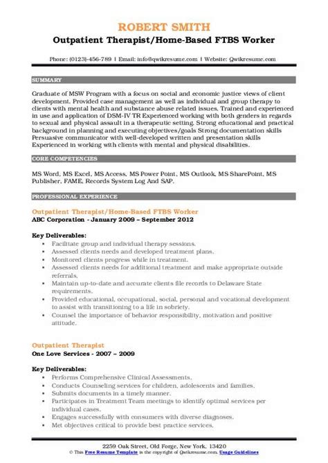 Outpatient Therapist Resume Samples Qwikresume