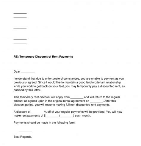 rent payment plan letter template word