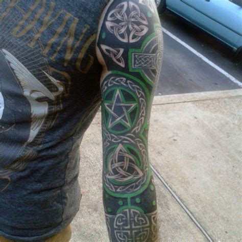 Gentleman With Green And Black Ink Celtic Sleeve Tattoos Celtic