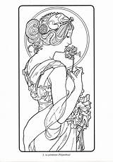 Mucha Alphonse Coloring Pages Deco Nouveau Flickr Tattoo Line Lady Motif Color Jugendstil Getcolorings Printable Colouring Alfons Drawings Choose Board sketch template