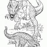 Coloring Tyrannosaurus Hunting Saurolophus Elasmosaurus sketch template