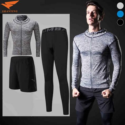 3 pcsset refllective quick dry compression fitness tights tracksuit men