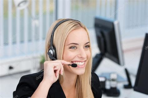 friendly call centre operator  receptionist stock image affiliate