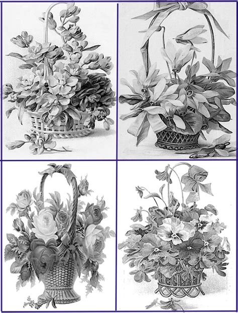 flower baskets coloring pages instant  grayscale etsy denmark
