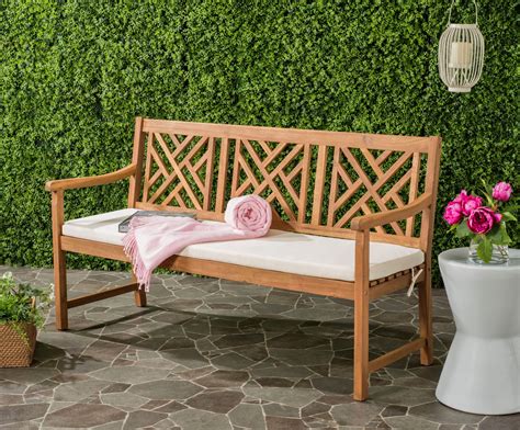 safavieh bradbury outdoor modern  seat garden bench  cushion walmartcom walmartcom