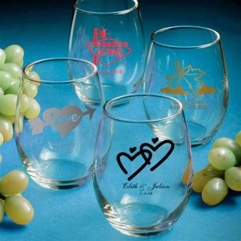 personalized stemless wine glasses wedding favors  weddbook