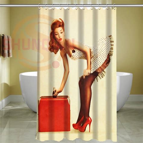 Custom Sexy Pin Up Girl Waterproof Bathroom Fabric Shower Curtain