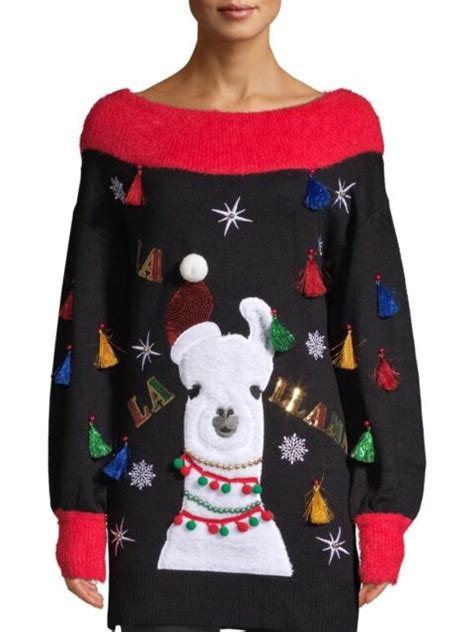 Ugly Christmas Sweater Tunic La La Llama Tassels Sequins Plus Size 4x