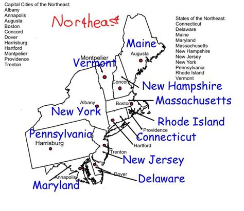 northeast  map  capitals