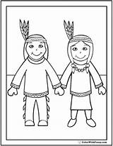 Coloring Indian Native Sheet Thanksgiving Pages Print Girl Boy Indians Pilgrim Colorwithfuzzy sketch template