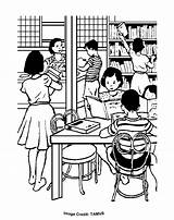 Classroom Class Room Coloring Pages Clipart Colouring Printable Library Kids Template Clip sketch template
