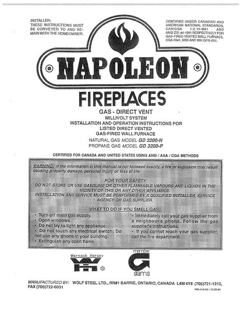 napoleon gd   installation  operation instructions manual   manualslib