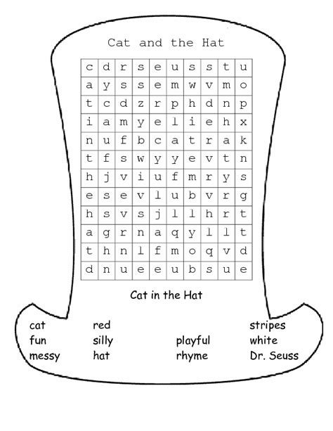 cat   hat word search activity    grade lesson planet