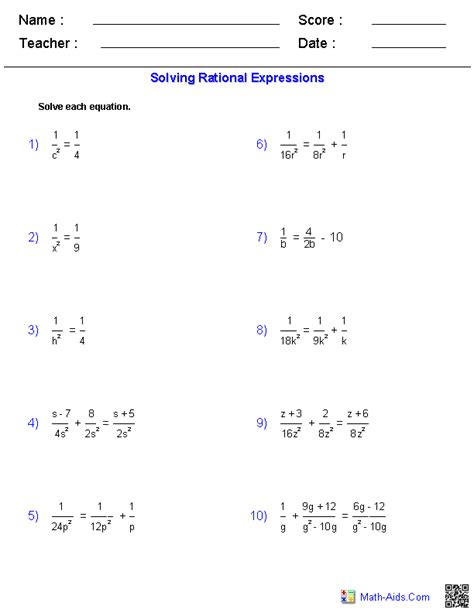solving rational equations worksheets tutoring pinterest equation