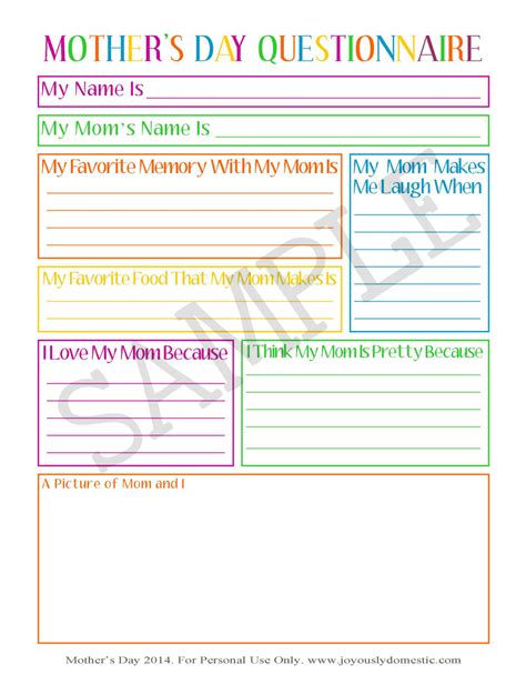joyously domestic  mothers day questionnaire printable